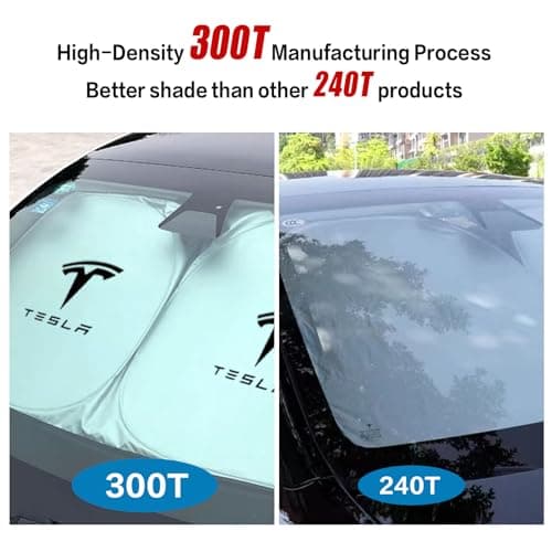 300T Sunshade for Tesla Model Y Model 3, Car Accessories 2026 for Tesla, Front Window Sunshade with Organizer Bag, Gifts for Tesla Owners