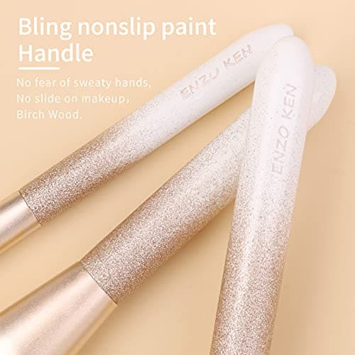 ENZO KEN Natural Hair Makeup Brush Set Professional, Fox Hair Makeup Brushes Set with Case, Glitter Make up Brushes Set Professional, Natural Makeup Brushes, Natural Bristle Makeup Brush - ORRA, White — view 5