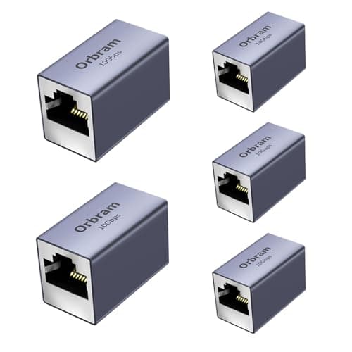 Orbram UL Listed Ethernet Extender 10Gbps, 5Pack RJ45 Coupler Adapter for Cat8/Cat7/Cat6a/Cat6/Cat5 Cable, 328ft Long-Distance Connection, Female to Female Coupler, Aluminum Alloy Shell, Space Grey