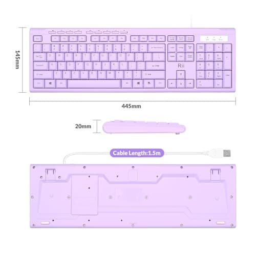 Rii RK907 Ultra-Slim Compact USB Wired Keyboard for Mac and PC,Windows 10/8 / 7 / Vista/XP(Purple) — view 3