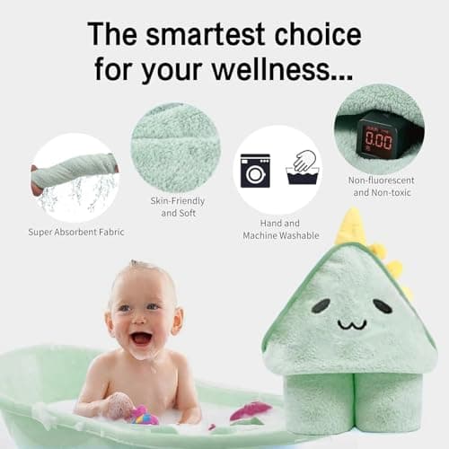 ROXANEPIG 2 Pack Hooded Baby Towels - Premium Ultra Soft Organic Baby Bath Towel – Absorbent and Hypoallergenic Towels for Baby Boy Girl, Toddler, Newborn Essentials (Green,Brown) — view 2