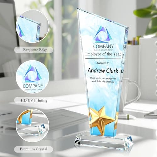 Custom Crystal Trophy Award Personalized Plaque Award with Text Logo Photo Awards Trophies for Employee Recognition Team Graduation Personalized Office Gifts for Boss Coworker Teacher (Light Blue) — view 4