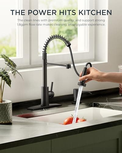 FORIOUS Black Kitchen Faucet with Pull Down Sprayer, Stainless Steel Commercial Single Handle Classic Spring Pull Out Kitchen Sink Faucet for Pot Filler, Farmhouse Camper Bar Laundry Room — view 5