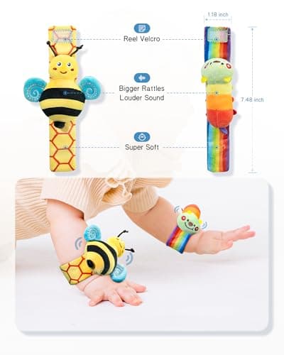 Infinno Baby Wrist Rattle Socks and Foot Finder Set, Perfect Baby Toys for 0-12 Months Newborn Boys and Girls As Shower Gifts, Garden Bug Series — view 6