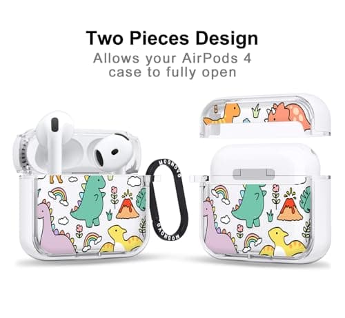 MOSNOVO for Airpods 4 Case, Protective Clear Case with Shockproof Dual Layer Hard Luxe Metal Ring Designed for Airpods 4 Generation - Dinosaur Land