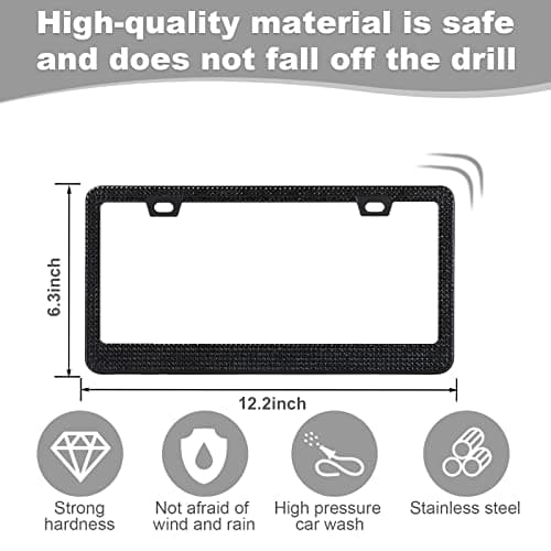 QUANQIUFEI Bling License Plate Frames for Women, Sparkly Rhinestone Diamond Car Accessories with Glitter Crystal Caps (1 Pack Black)