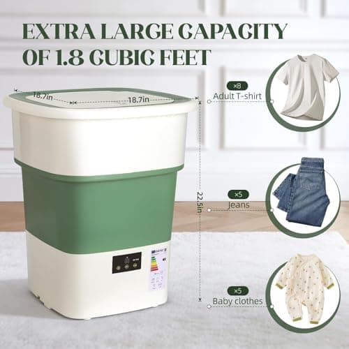 LovHomdecr Mini Washer – Your Tiny Laundry Escape for Dorms, Apartments & Weekend Getaways, No Tools, No Hassle, Just Clean Clothes (White Green)