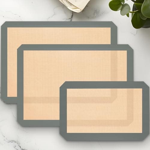 Silicone Baking Mat, 3 Pack Reusable Baking Mat, Non-Stick, Food Safe Silicone Mats for Baking, Oven Baking Sheet for Making Cookies, Macaroons, Bread(Grey 0.7mm) — view 4