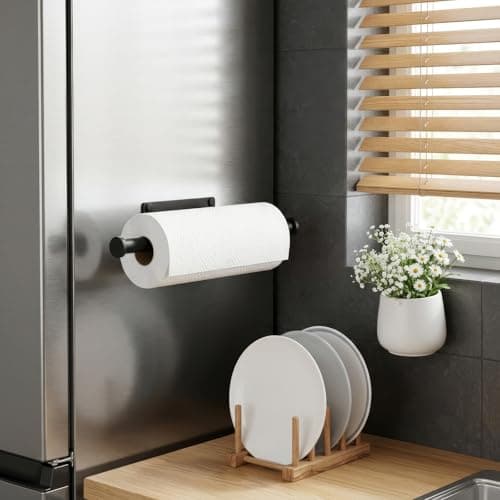 FISHCLOUD Paper Towel Holder Wall Mount - Self Adhesive No Drill or Drilling, SUS304 Stainless Steel - Kitchen, Bathroom, Sink, Pantry, Fridge(Black)