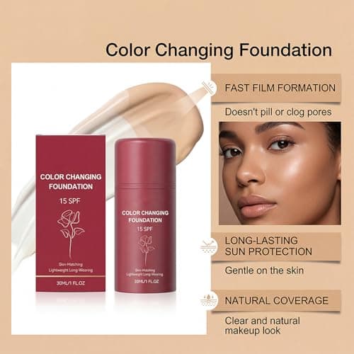 Korean Color Changing Foundation for Women – Skin Tone Adapting Liquid Foundation Makeup, Self-Adjusting Natural Finish, Blurs Imperfections & Fine Lines, SPF 15, Long-Lasting Hydrating Coverage for All Skin Types (2PCS) — view 3