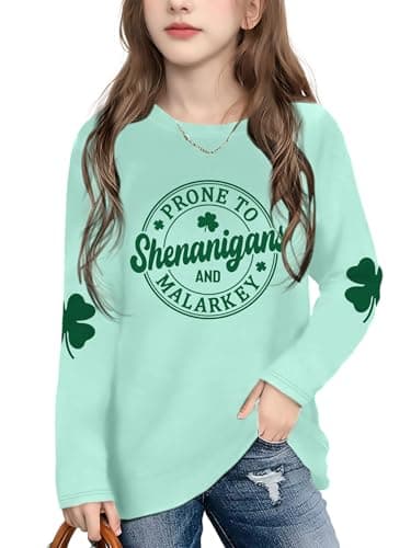 QAUN St Patricks Day Shirt Kids Shamrock Lucky Tshirt St Paddys Day Irish Shirts Graphic Tee Tops 5-14Y Cyan