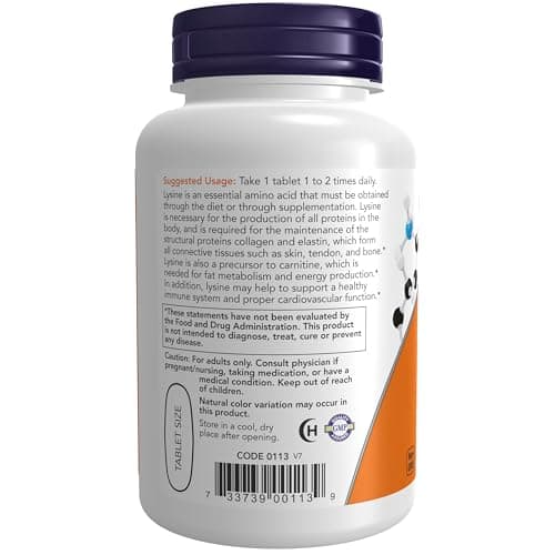 NOW Foods Supplements, (L-Lysine Hydrochloride) 1,000 mg, Double Strength, Amino Acid, 100 Tablets — view 2