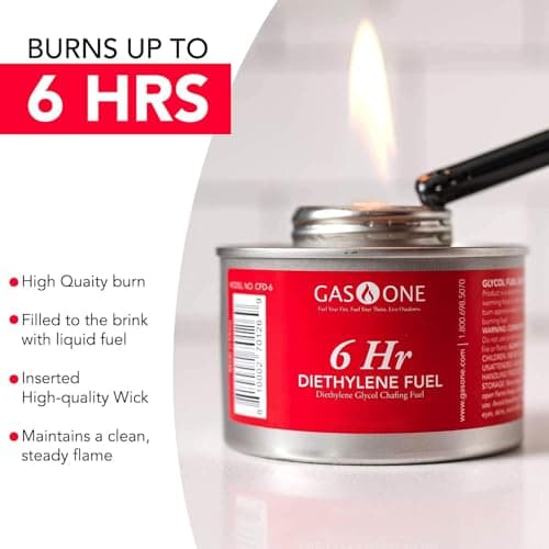 Gas One 12 Pack 6 Hour Chafing Fuel - Food Warmer for Chafing Dish Buffet Set - Reusable Liquid Safe Fuel With Wick & Lid Opener — view 3