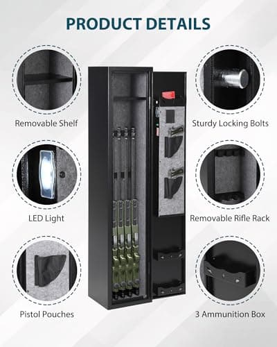 JoanKaren 6 Gun Safe for Rifles and Pistols, Heavy Duty Gun Cabinet with Adjustable Gun Racks and Shelf, Large Digital Electronic Locker for Home Security — view 3