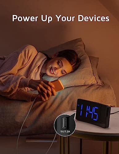 GOLOZA Projection Alarm Clock, Digital Clock with Modern Curved Design — view 3