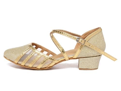 Minishion Women's T-Strap Dance Heels Glitter Salsa Ballroom Shoes Wedding Party Pumps, L2044 Gold 3.5cm Heel, 11 — view 3