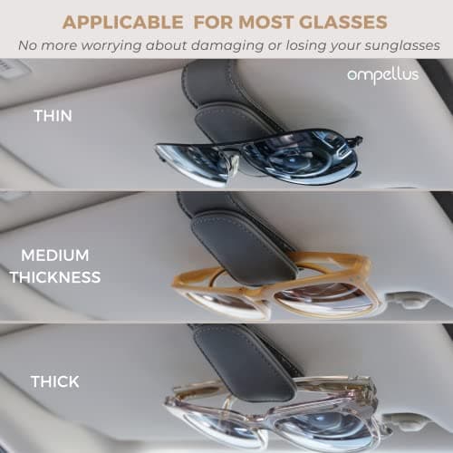 Ompellus Magnetic Leather Sunglass Holder, Eyeglass Hanger Clip for Car Sun Visor, Suitable for Different Size Eyeglasses (Beige) — view 2