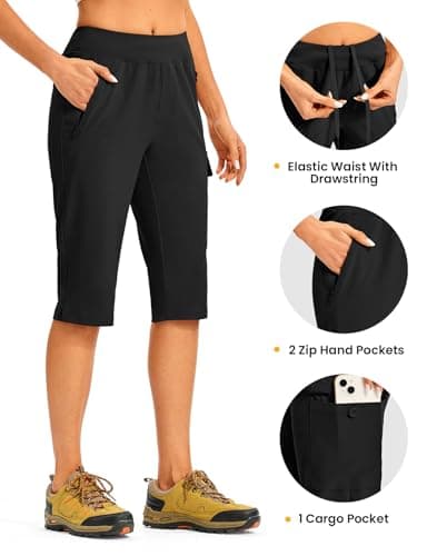 Rdruko Women's Hiking Shorts Knee Length Quick Dry Stretch Bermuda Summer Casual Long Short Capris with Pockets (Black,CA M) — view 3