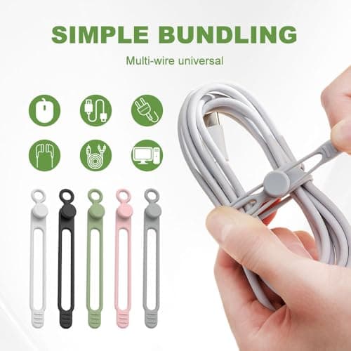 Data Cable Organizer, 2026 New Silicone Cable Ties Reusable Cable Management Organizer, Multipurpose Elastic Cord Organizer for Fastening and Bundling Cable Cords Wires Straps (5PC)