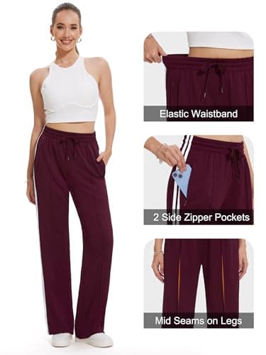 Tapata Women's 28" Inseam Petite Track Pants Loose Straight Leg Jogging Sweatpants Warm-Up Sports Athletic Running, Burgundy, S — view 4