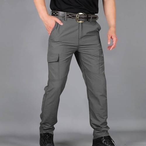 Tactical Cargo Pants for Men Water Resistant Hiking Pants with Multi-Pockets Elastic Waist Quick Dry Outdoor Trousers Dark Gray — view 2