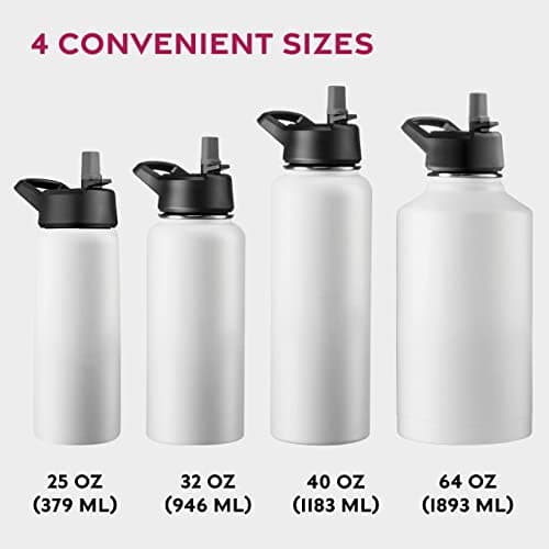 FineDine Water Bottle - Stainless Steel Insulated Water Bottle with Straw Lid, Flip Lid & Wide-Mouth Cap - Keeps Hot and Cold - 25 Oz / 739ml - Pure Pearly White — view 5
