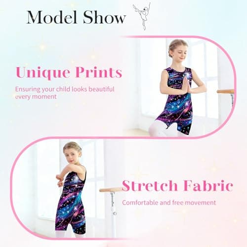 ACOCOPY Leotards for Girls Gymnastics Stretchy Purple Blue Biketard Unitard Bling Quick Dry Dance Bodysuits Size 6-7 — view 2