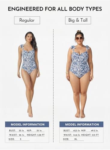 Aleumdr Women Tummy Control Swimsuit Retro One Piece Bathing Suit V Neck Boho Tie Shoulder Print Floral Swimwear Padded Push Up Swim Suit Blue X-Large — view 5