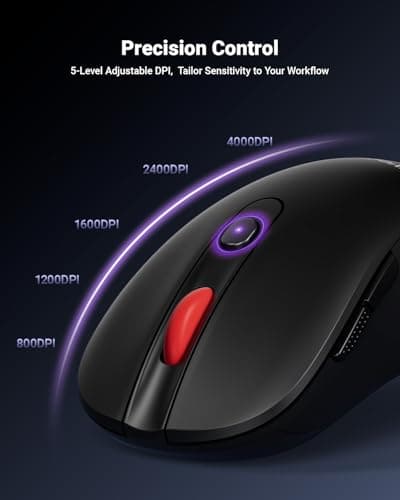 wegear USB Wireless Mouse for Laptop PC Mac, 2.4GHz Cordless Mouse with 6 Buttons, 5-Level Adjustable 4000 DPI, Ergonomic Portable Optical Computer Mice, 24-Month Battery Life -Black — view 2