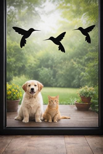 WSQ Hummingbird Screen Door Decals 3-Pack – 4" Safety Stickers for Retractable Mesh Doors, Visibility Decal for Patio, Window & Sliding Doors, Prevent Collisions for Kids, Dogs & Birds (Black) — view 3