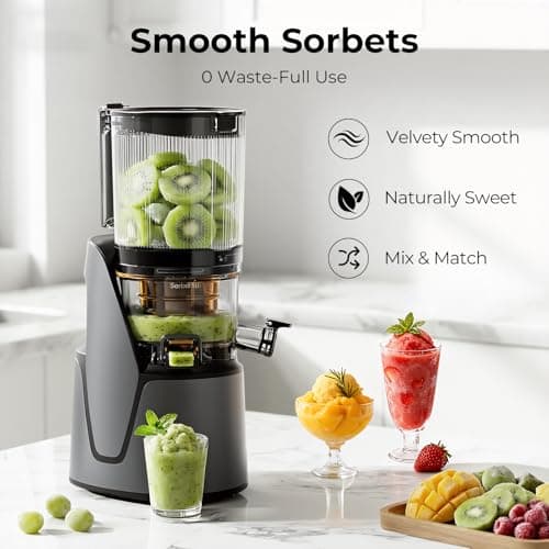 EanOruus Juicer Machines, 3-in-1 Cold Press Juicer with 6.5" Extra Large Chute, 100oz Large Capacity, AC Motor, Makes Juice, Nut Milk & Sorbet, Premium Gray — view 8