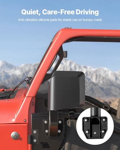 VEVOR Tube Door Side Mirrors, Compatible with Jeep Wrangler CJ7 YJ TJ JK JL/Gladiator JT/Cherokee XJ, DOT-Certified Side View Mirrors for Half Tubular Doors, Up/Down/Left/Right Adjustable, 1 Pair — view 4