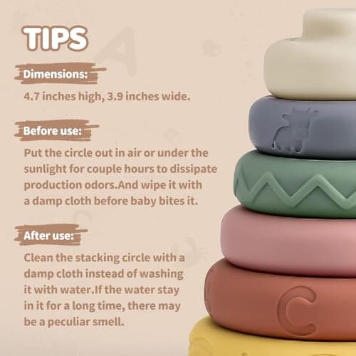 Mini Tudou 6 Pcs Stacking & Nesting Circle Toy 4.7",Soft Building Rings Stacker & Teethers,Squeeze Play with Early Educational Learning Stacking Tower, Toy for 6+ Months Boys&Girls — view 4