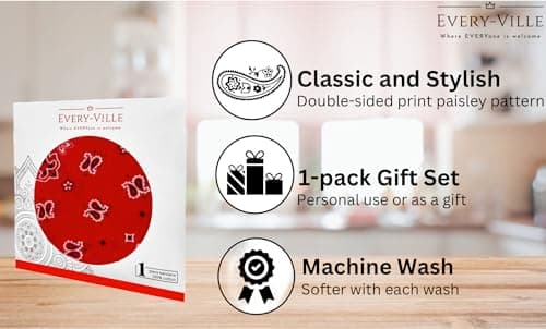 Gift Packaging Bandana for Men Women - 100% Cotton, Paisley, 22x22 In, 1 Pack - Large Bandanna Handkerchief Cowboy Hanky, Red, Large — view 2