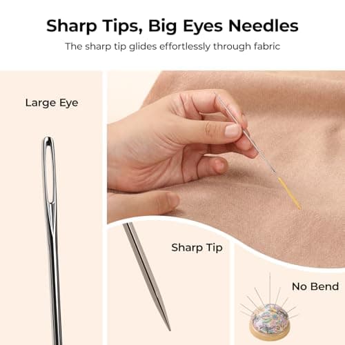 HTVRONT Sewing Needles 56 PCS, Large Eye Embroidery Needles for Hand Sewing 9 Size, Hand Sewing Needles with Needle Threaders, Thimble for Crafts, Repair, Quilting (Sliver 56PCS) — view 2