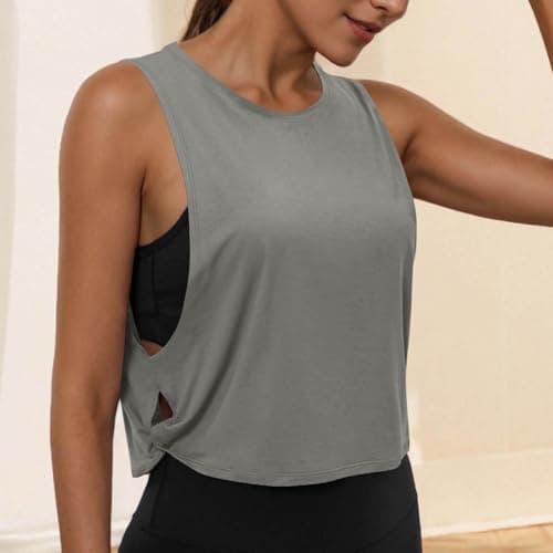 Women's Sleeveless Workout Vest Tops - Solid Tank Top with Side Hollowed Out, Breathable Round Neck Fitness Shirts