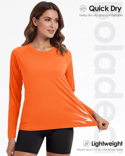 Boladeci Womens Workout Tops Long Sleeve Summer Shirts SPF Sun Protection Clothing Active Wear Hiking Running Gym Swimwear Orange Tshirt XS Rash Guard — view 3
