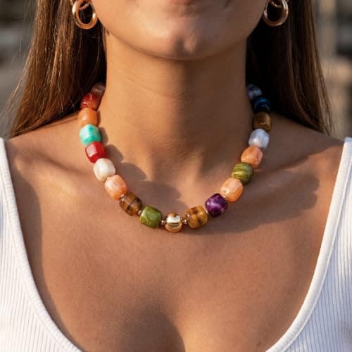 TENTMENTISE Chunky Necklaces for Women, Colorful Choker Necklace for Women, Womens Summer Beach Outfits Gifts, Beaded Necklaces, Boho Beach Summer Jewelry Gift, Womens Vacation Holiday Birthday Gifts — view 2