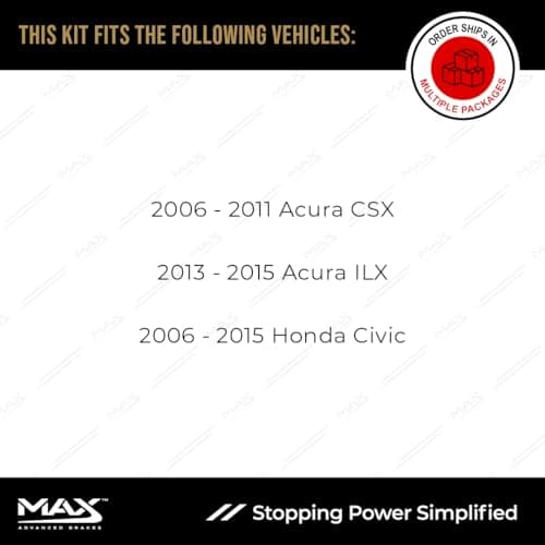 MAX Advanced Brakes - Rear Brake Kit For 2006-2015 Honda Civic, 2013-2015 Acura ILX, Acura CSX| Carbon Ceramic Brake and Rotor Kit| Daily Driving OE Replacement Brake Rotors