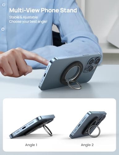 Lamicall Magnetic Finger Phone Ring Holder - Magnetic Phone Ring Holder for MagSafe, Magnet Ring Grip Stand, for iPhone 17 16 15 14 13 12, Pro, Pro Max, Mini, Air for Magsafe Accessories, Misty Black — view 3