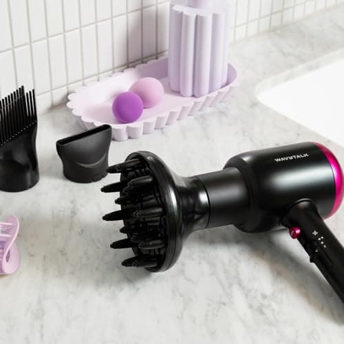 Wavytalk Hair Dryer with Diffuser, Blown Away Ionic Hair Dryer for Curly Hair with Comb, 1875W Fast Drying Blow Dryer with Ceramic Technology, 3 Attachments for All Hair Types, Light and Quiet, Black — view 6