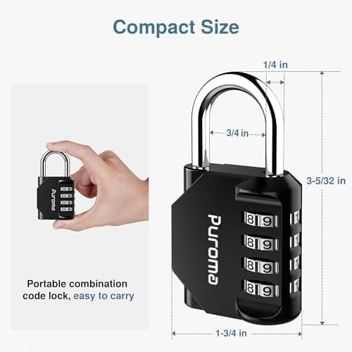 Puroma 2 Pack Combination Lock 4 Digit Padlock for School Gym Locker, Sports Locker, Fence, Toolbox, Case, Hasp Storage (Black & Code Window) — view 4