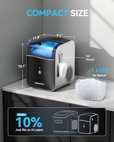 EUHOMY Smart Nugget Ice Maker Countertop, Pebble Ice Maker Machine with APP/Alexa Control, 40lbs/24H, Ready in 7 Mins, Self-Cleaning, Portable Sonic Ice Makers with Hanging Ice Scoop for Home/Office — view 8