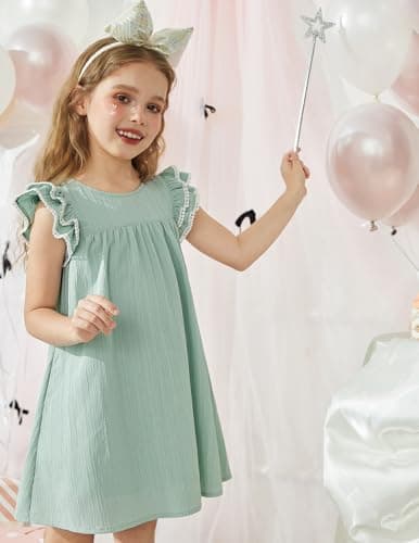 Arshiner Girls Summer Dress Toddler Ruffle Sleeve Dresses Girls Green Dress Kids Swing Boho Sundress 3t — view 5