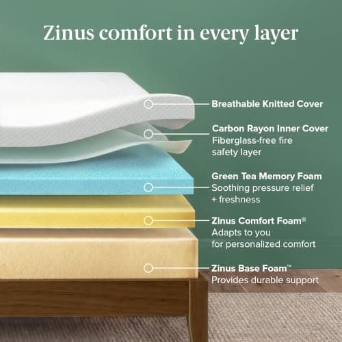 Zinus Twin Mattress - 6 Inch Green Tea Cooling Gel Memory Foam Mattress, Pressure Relief, for Cool Sleep, CertiPUR-US Certified Foam, Mattress in a Box, 10-Year Warranty, Twin Size — view 2
