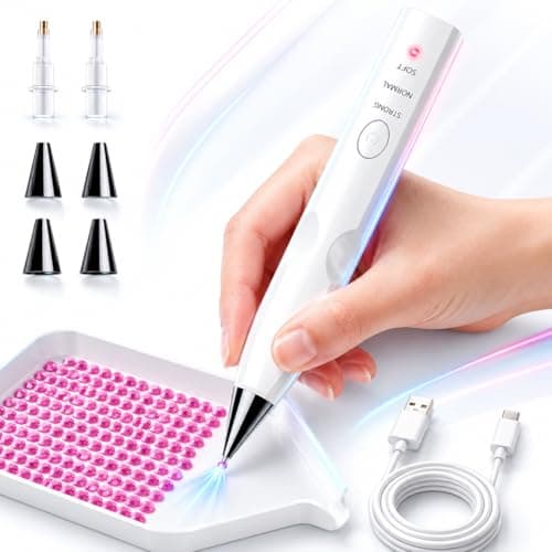 TUCEVSX Electric Diamond Painting Pen Kit, Cordless USB-C Rechargeable Diamond Art Tool with Vacuum Pickup, No Wax, 3 Suction Levels, Interchangeable Tips, Low Noise for DIY Craft Lovers.(White)