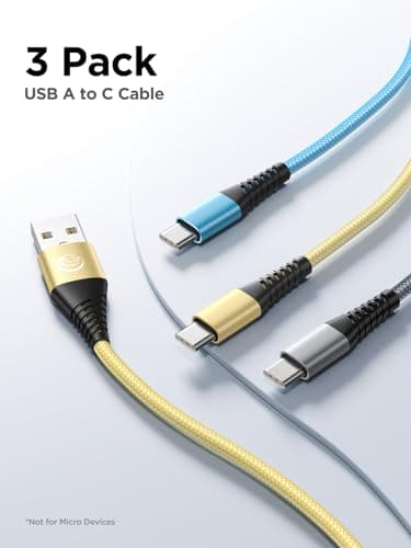USB C Cable 10FT 3Pack Fast Charging Nylon Braided Long Type C Charger Cable for Samsung Galaxy S24 S23 S22 S21 S10 S9 S8 A02s A03s A11 A12 A13 A14 A21 A22 A32 A42 A53, Tablet, LG, Moto, TCL — view 2