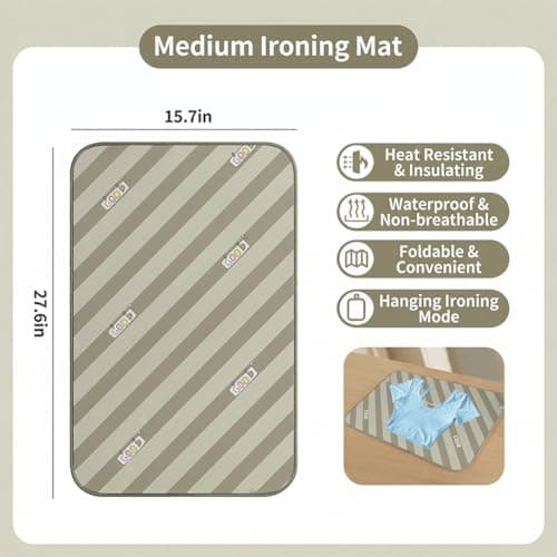 Foldable Heat-Resistant Ironing Mat, Portable Ironing Pad with Silicone Iron Rest, Non-Slip Backing Clothes Steamer Board for Countertop Travel Home, Green 70x40cm