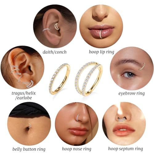 GAGABODY Double Hoop Conch Piercing Jewelry Septum Ring Gold Septum Jewelry Seamless 20 Gauge Nose Ring Hoop 20g Cartilage Earring with CZ Lip Rings 7mm Nose Hoop Surgical Steel Helix Earrings — view 3