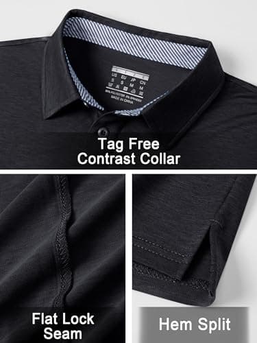 TACVASEN Men's Golf Polo Shirt Short Sleeve Men's Lightweight Sport Polo Workout Shirts for Men Moisture Wicking Sports Polo Shirts for Men Black — view 3